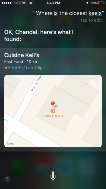 Screenshot of voice search related to the brands Kiehls 