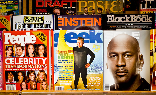 Photo of magazines on a shelf