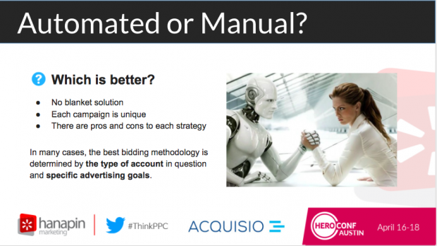 Screenshot of slide from Automated Bidding Versus Manual Bidding Webinar