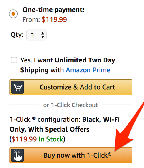 Screenshot of Amazon one click checkout process
