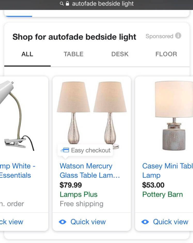 Screenshot of lamp product results in Google