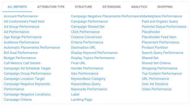 types of adwords ppc reports