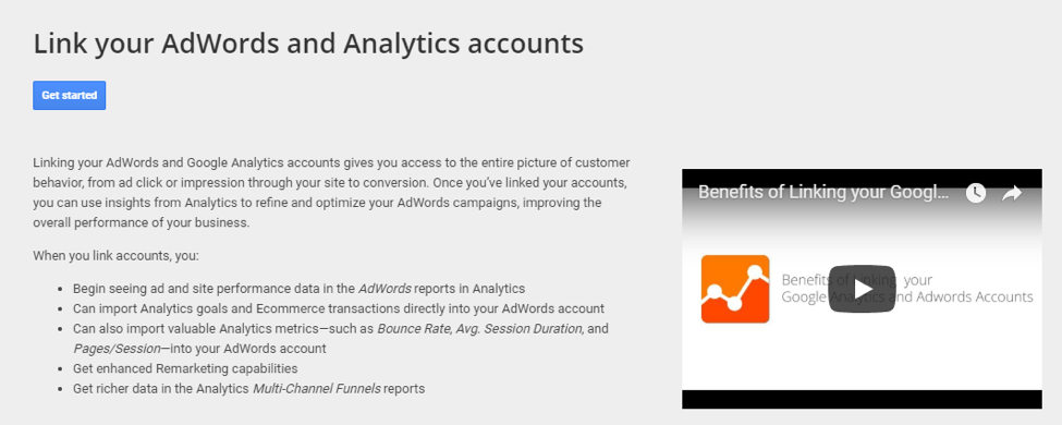 link adwords and analytics screenshot