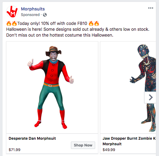 morphsuits facebook ad screenshot