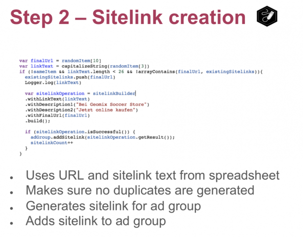 sitelink creation