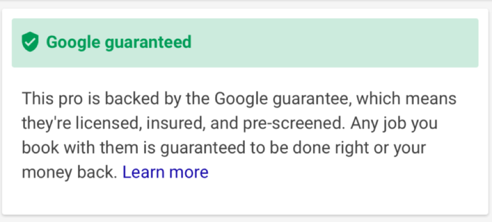 Google guaranteed screenshot