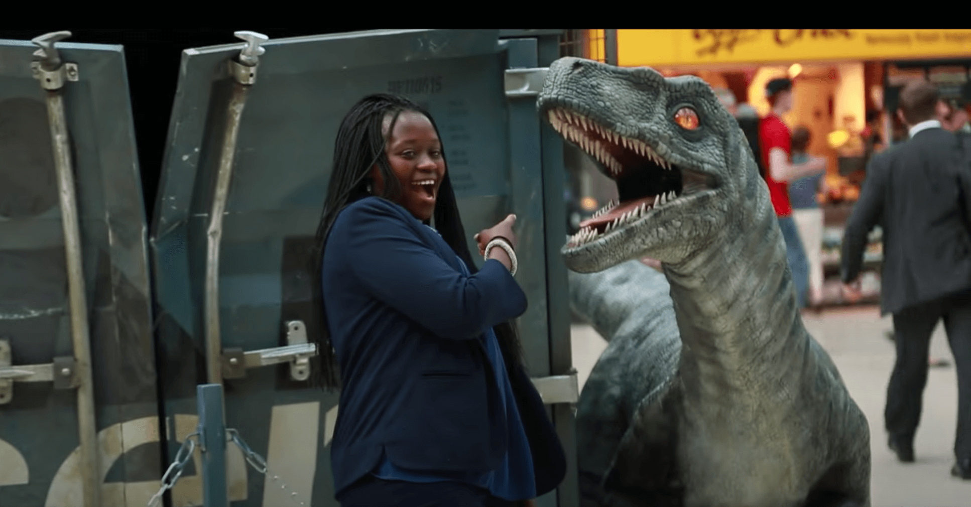 Jurassic World movie dinosaur surprise at the London Waterloo train station