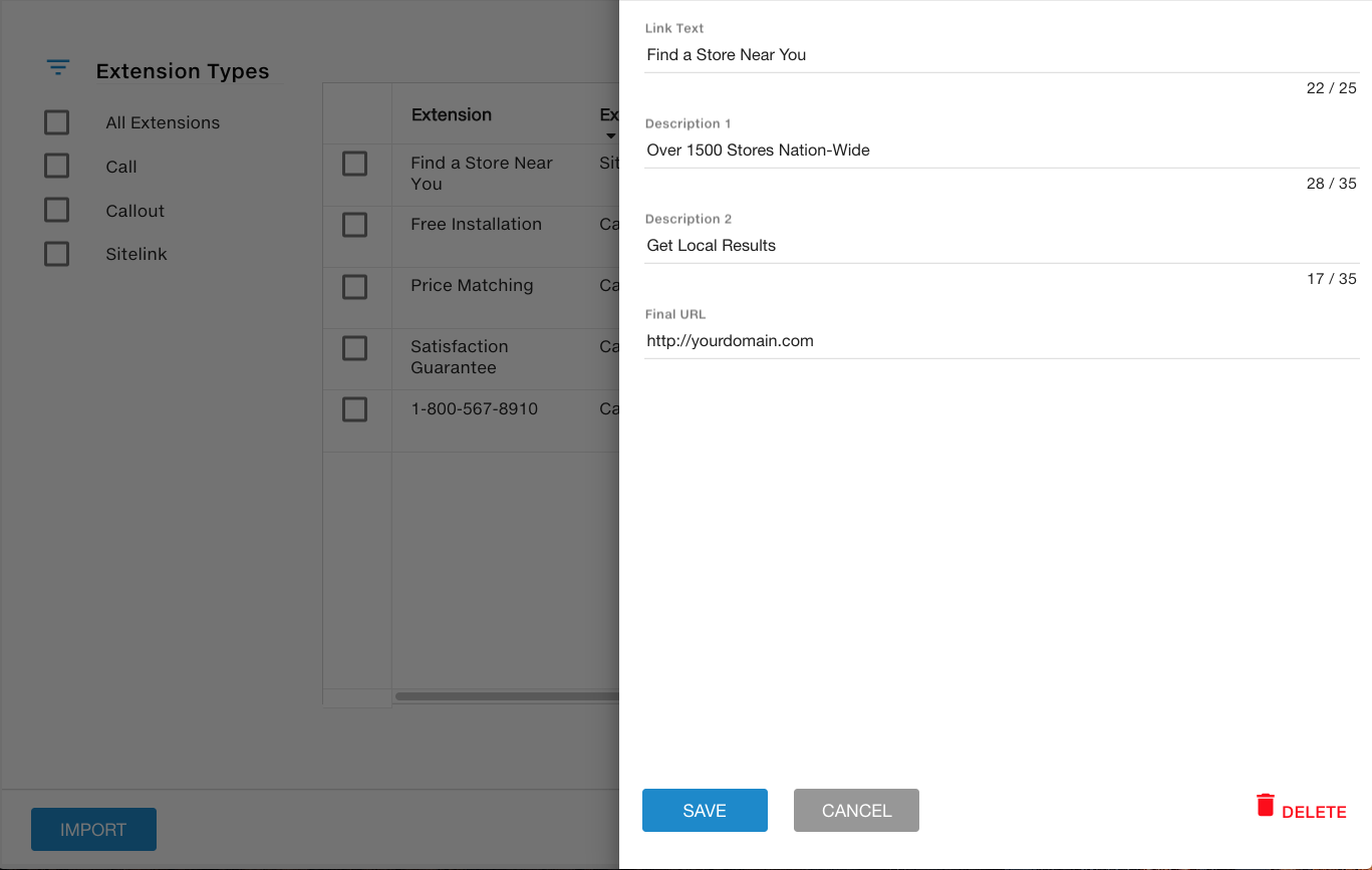Ad Extension Management