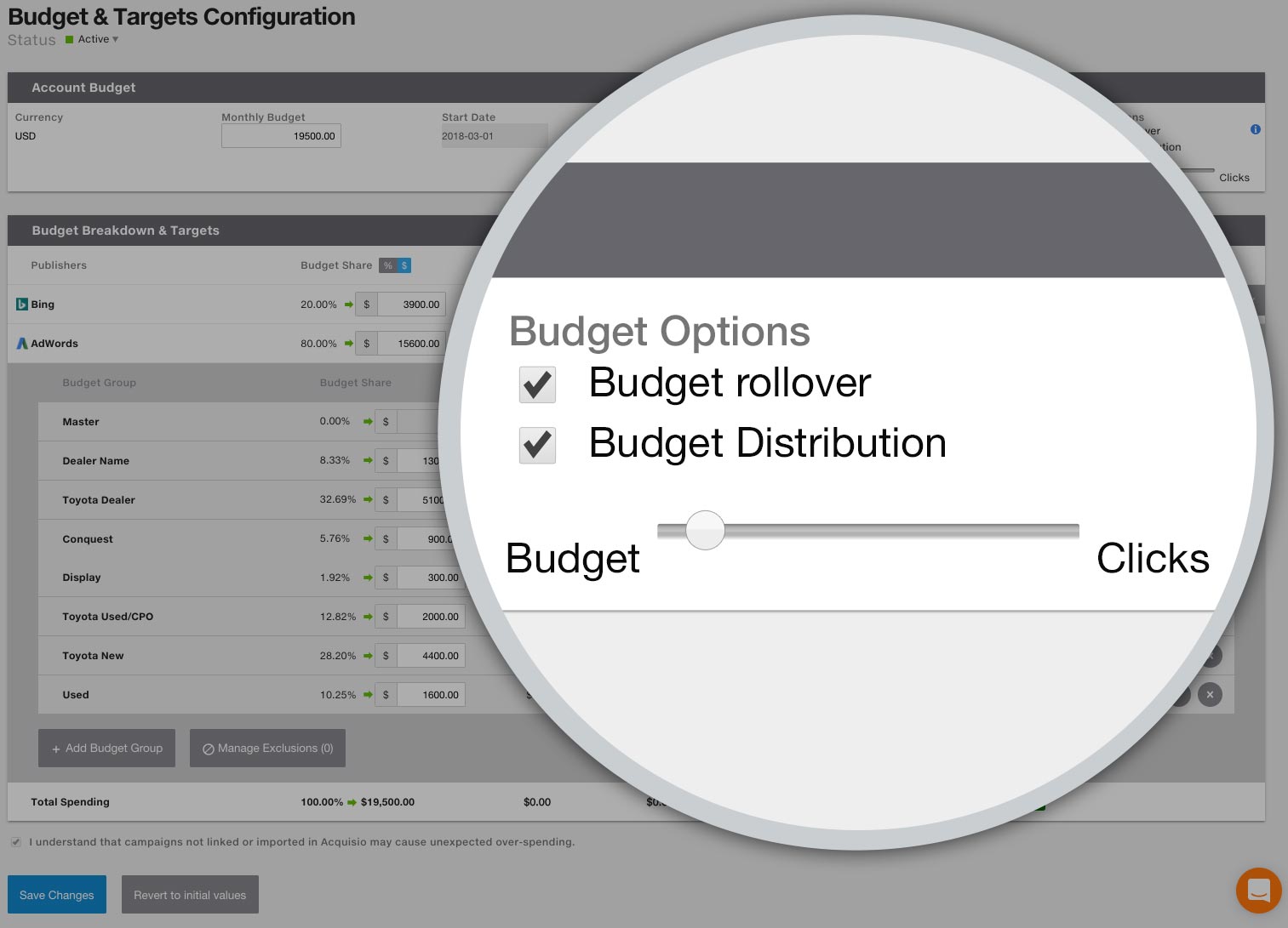 Budget Distribution slider towards budget